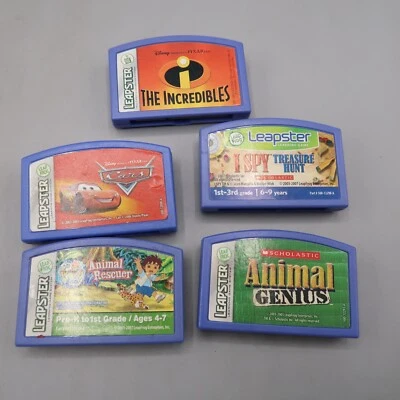 Lot Of 5 Leapster Games Disney Cars Incredibles ISpy Animal Genius Ages 6-9 - Image 1 of 4