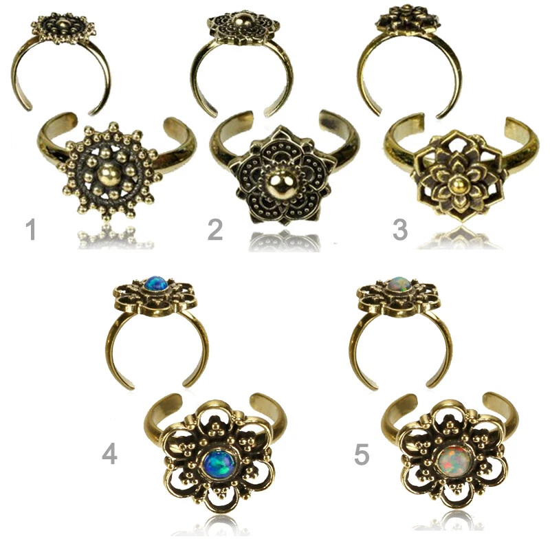 Zehenring Messing Ethno Vintage Antik Style Zehen Ring verstellbar Opal Z518 - Bild 1 von 1