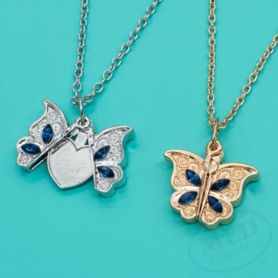 Collar colgante corazón foto medallón abrible mariposa metal color plata dorado Foto 1 de 4