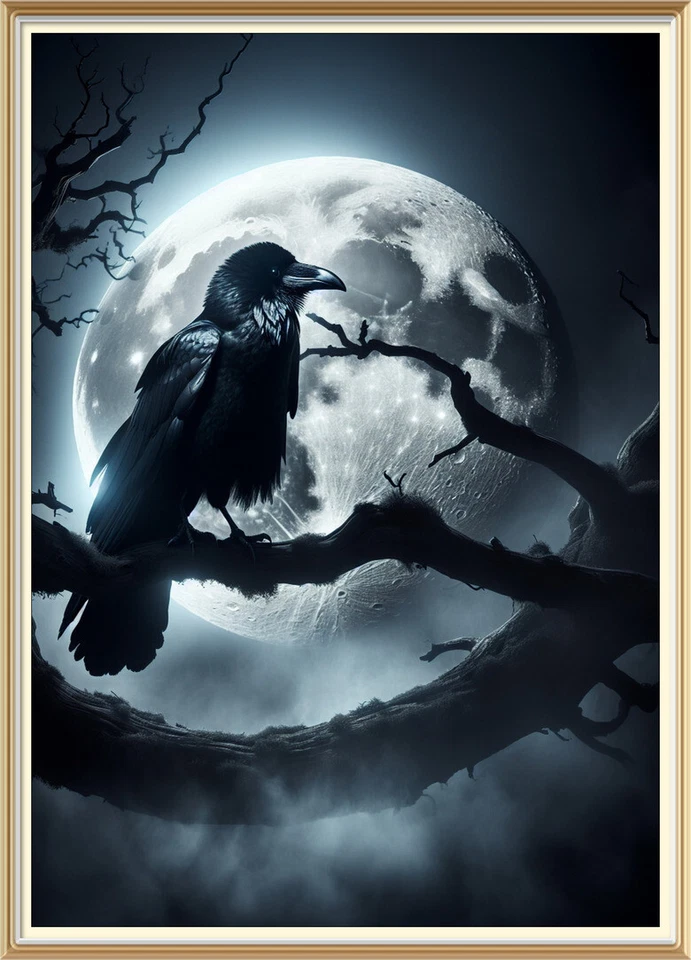 Decoração de festa de Halloween arte estampa gótica steampunk lua corvo preto presente H2 - Imagem 1 de 1