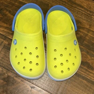 Crocs Shoes Youth 2 Crocband Clogs Lime Blue Slip On - Picture 1 of 4