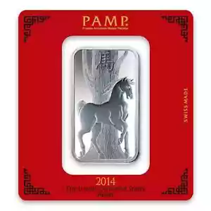 Silver 100 gram Ingot Bar 999 Suisse Pamp Mint Bullion 2014 Lunar Horse - Picture 1 of 3