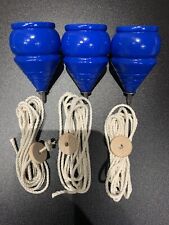 3 Wooden Blue Tops Spinning Tops  Made In USA