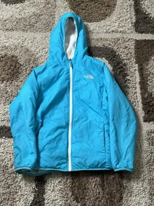 The North Face Jacket Girls XL Blue Reversible Puffer Fleece Faux Fur Fuzzy - Picture 1 of 8