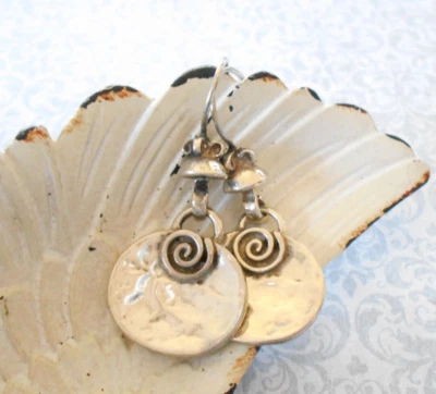 Oxidized Sterling Silpada Hammered Swirl Dangle Earrings W1354  RE3713a Foto 1 de 4