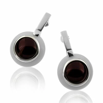 Cherry Color Baltic Amber & White Mineralite Earrings in Sterling Silver - Image 1 of 2