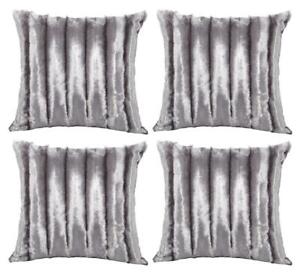 Set of 4 Grey Silver Luxury Soft Faux Fur Cushion Covers 18" or Large 22"       
