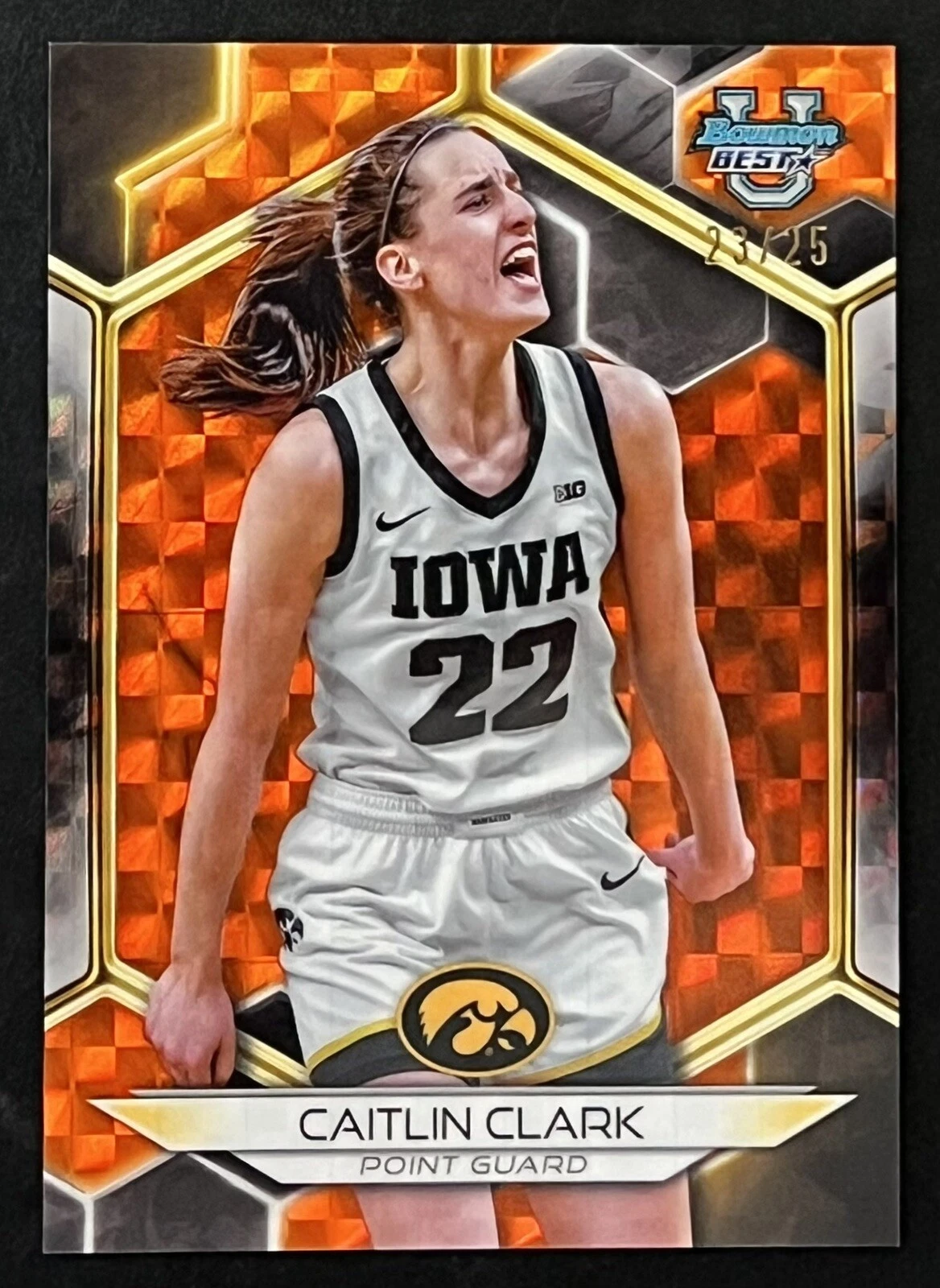 CAITLIN CLARK 2023-24 Bowman Best U #30 ORANGE Geometric Refractor 23/25 SP Iowa
