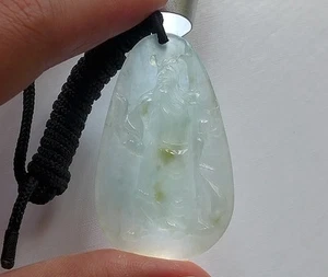Fine Natural Type A Icy Jadeite Jade Guan Gong Amulet Pendant - Picture 1 of 12