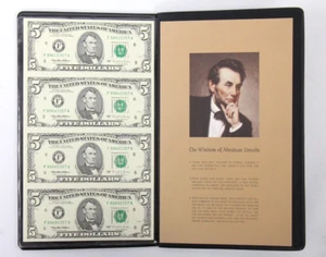 Uncut Sheet of 4 1995 $5 Federal Reserve Note - Picture 1 of 4