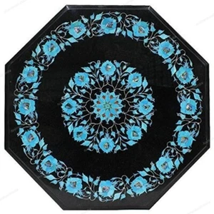 Handmade Black Marble Table Top – Inlaid with Semi-Precious Stones | Home Decor - Picture 1 of 6