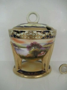 VASO COPERTO SCENICO VINTAGE NORITAKE DALLE GAMBE INSOLITE A PIEDI DI COBALTO DORATO... - Foto 1 di 12
