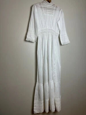 Antique Edwardian Era White Floral Lace Lawn Dress Tea Gown Lingerie Cotton - Image 1 of 4