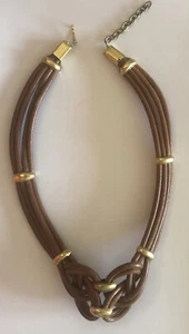 UNBRANDED Costume Jewelry Brown Leather with Gold Trim choker necklace  - Picture 1 of 5
