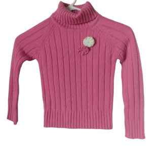 Just A Girl: Pink Long Sleeve Girls Turtleneck Sweater W/Flower Design - Picture 1 of 5
