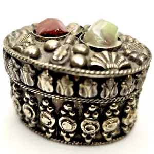 Scotland Trinket Box Lid Metal Gemstones Ornate Oval Velvet Lined Lidded Vintage - Picture 1 of 14
