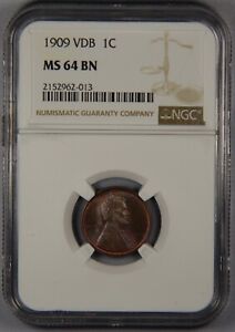 1909 VDB Lincoln Wheat Cent NGC MS64 BN 1c Penny Toning! 1808