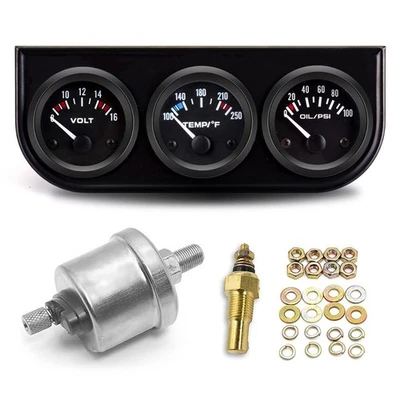 BREADEEP 52mm 3 in 1 Car Auto Gauge Kit (Volt Meter+Water Temp+Oil Pressure )