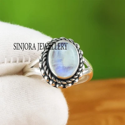 Rainbow Moonstone 925 sterling silver handmade Gift Ring US size 5 to 13 - Image 1 of 4