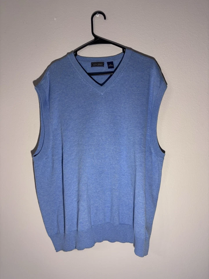 Men’s Light Blue Sweater Vest Size XL Saddlebred 100% Cotton V Neck Pullover - Image 1 of 4