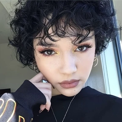 短古怪卷发非洲假发黑色女式巴西人造头发天然美国 — 第 1/4 张图片