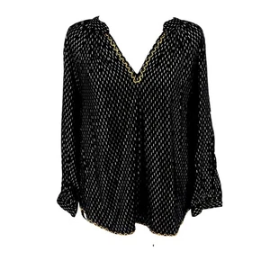 NWT Velvet by Graham & Spencer Black Gold Embroidered Boho Tunic Top XS - Picture 1 of 12