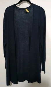 Halogen 1X Navy Blue Long Cardigan Sweater, Linen Blend, Side Slits- Size 14/16 - Picture 1 of 11