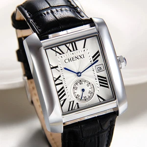 Herren Lässig Retro Römische Zahlen Quadratisches Zifferblatt Leder Datum Quarz Armbanduhr - Bild 1 von 17