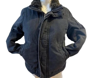lack Abercrombie & Fitch sherpa lined Adirondack bomber jacket size Medium Y2K - Picture 1 of 8