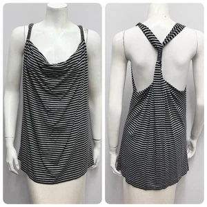 Cynthia Steffe Racerback Top NWT $75.00 Black & Gray Striped Chain Trim Size L - Picture 1 of 8