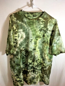 HERREN DAMEN CREMEFARBEN GRÜN TIE DYE KURZARM T-SHIRT FREIZEIT GRÖSSE XL 46" - Bild 1 von 3