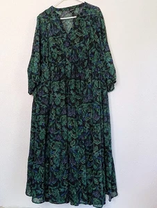 Torrid Maxi Chiffon Clip Dot Pleated Dress Size 2 Fairy Grunge Long Sleeve 2x - Picture 1 of 7