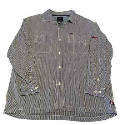 Camisa De Colección XL Bugle Boy Jean Co Años 80 90 Ingeniero Rayas Manga Larga Botón Azul Foto 1 de 4