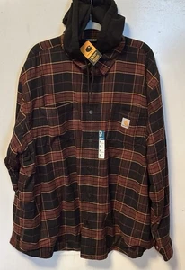Chaqueta Carhartt Para Hombres Talla 2XLRresistente Flexible Franela Camisa con Capucha Forrada de Vellón a Cuadros - Imagen 1 de 5