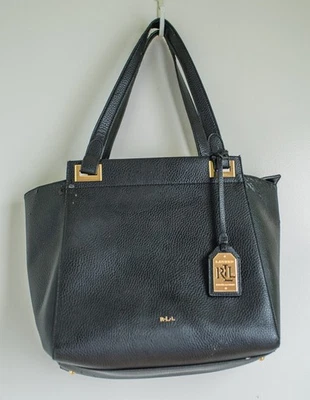 Bolsa de ombro feminina Ralph Lauren preta couro sintético sólido tamanho médio - Imagem 1 de 4