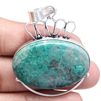Colgante Crisocola Piedras Preciosas Regalo Para Ella Joyería Plata 2.25" Foto 1 de 4