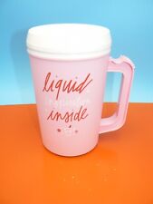 Vintage "Liquid Inspiration Inside" Pink White Travel Mug Cup Thermal Insulated