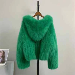 Winter Fur Coat Natural Fur Knitting Jacket With Hooded Fashion Women Outwear - Picture 1 of 32