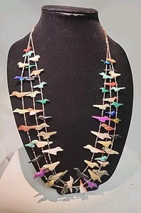 Vintage Native American Zuni Fetish Animal Multi Stone 3 Strand Necklace - Picture 1 of 9