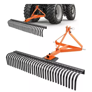 3-Point Landscape Rock Rake 60" Garden Tool For Cat 1 Tractor 360° Grass Comb - Picture 1 of 24
