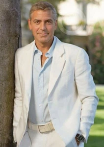 Men White Linen Suit Tuxedo Two Button Prom Party Dinner Casual Suit Custom - Picture 1 of 10