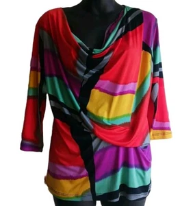 Caribe Vtg multicolored Womens Blouse Caribbean Vibe Bright Vibrant 90s Y2k - Picture 1 of 5