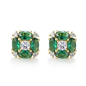 Ladies 9 Carat Gold on Sterling 925 Silver White Sapphire and Emerald Earrings - Picture 1 of 6