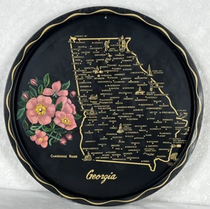 Georgia Cherokee Rosenblüte Wanddekor Serviertablett Vintage 11 Zoll Schwarz Metall - Bild 1 von 4
