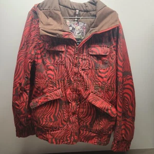 BURTON Womens Dryride MUTINY Hooded Jacket Snow Snowboard Red Zebra Print MEDIUM - Picture 1 of 14