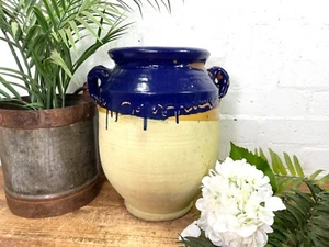 Vintage French Style Blue Glazed Terracotta Confit Pot Urn - Picture 1 of 12