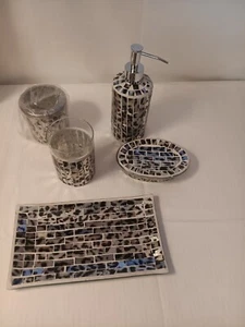 Kenwares Glass Bathroom Set Soap Dispenser Dish Toothbrush Holder Cup Tray - Picture 1 of 8