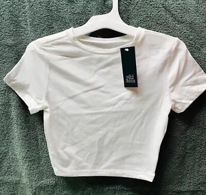 T-shirt donna Wild Fable manica corta cropped tinta unita bianca taglia XS A069 - Foto 1 di 5