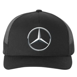 Mercedes-Benz Logo Printed Emblem Yupoong Hat Five Panel Black Retro Trucker Cap - Picture 1 of 4