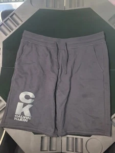 Calvin Klein Black Sweatshirt Material Elastic Waist Logo Shorts L Men NEW $60 - Picture 1 of 8